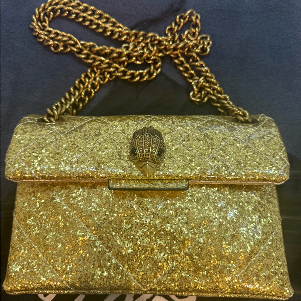 NEW, w/o tag. Rare Kurt Geiger Kensington Gold Glitter Chain Bag. 8 x 5.5